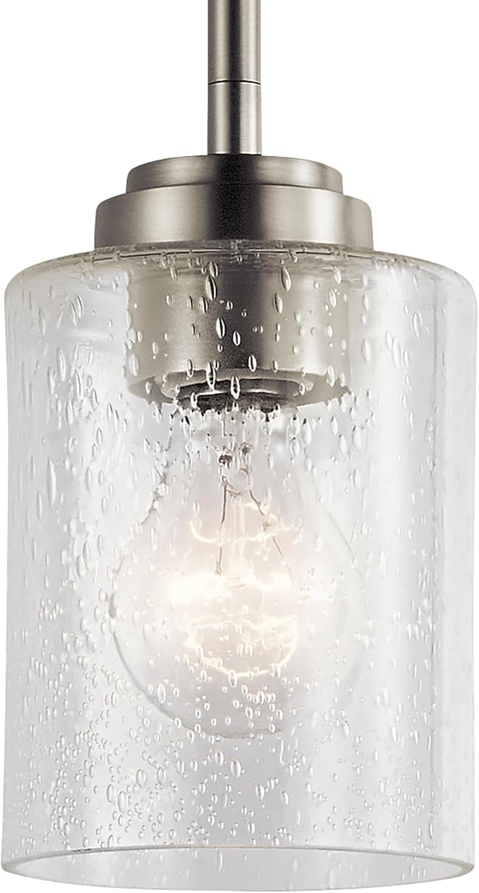Kichler Winslow 7.5" Mini Kitchen Pendant with Clear Seeded Glass in Brushed Nickel, (7.5" H x 4.25" W), 44032NI