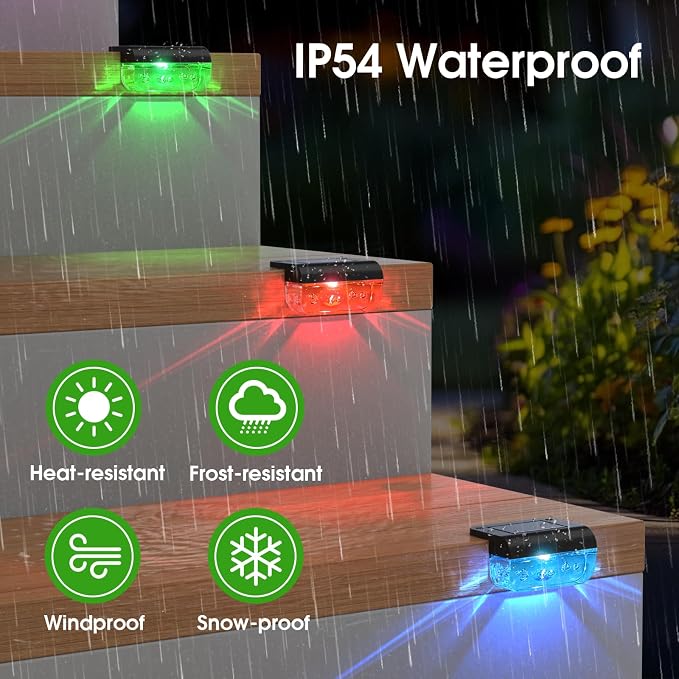 Eyrosa Solar Deck Lights Outdoor Waterproof Multicolor 12 Pack | Solar Lights for Outside, Stairs, Step, Fence, Yard, Garden, Patio, Pool, Railing