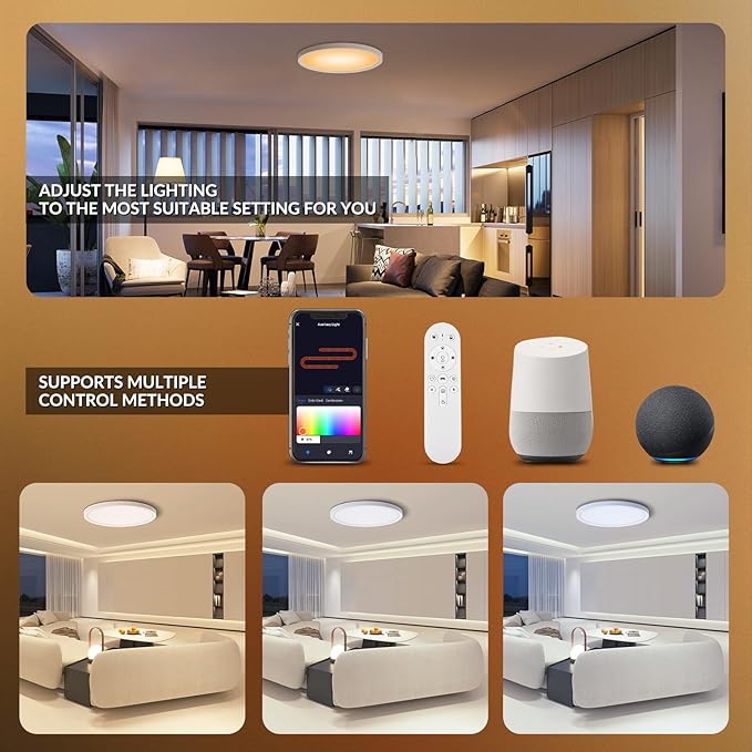 2 Pack 16 Inch Smart RGB LED Ceiling Light with Remote, WiFi Flush Mount Ceiling Light Compatible with Alexa & Google Home, 32W=3200LM Dimmable, DIY Colors, for Bedroom Living Room