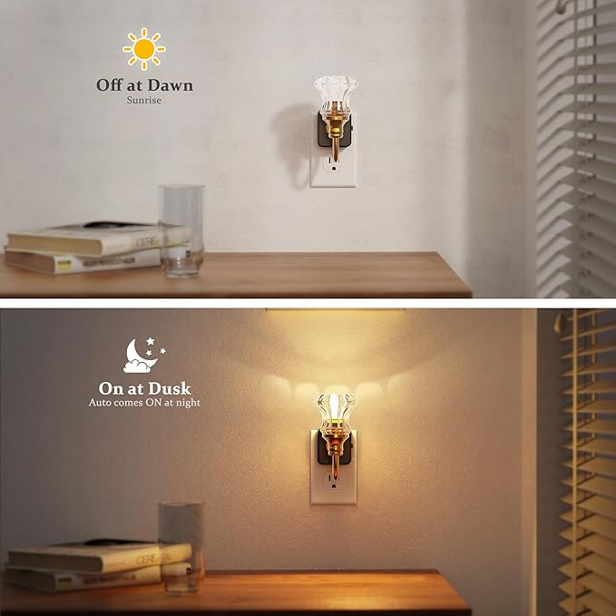 JandCase Night Light, 2Pack Night Lights Plug into Wall, Dimmble Floral Glass LED Nightlight, 0-100 LM Flower Nightlights, Dusk to Dawn Sensor, 1W Vintage Nite Light for Bathroom Gift Vanity Decor