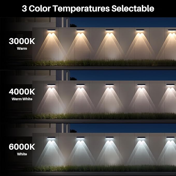 Solar Fence Lights Downlights 3000K/4000K/6000K Dusk to Dawn (8 Pack) | Bright LED Lens Downlights Waterproof 3 Modes Deck Lighting Solar Powered for Wall Fence Step Porch