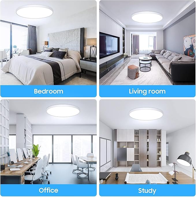 Flush Mount Ceiling Light Fixtures,12inch Flat led Light for Ceiling,6500K 3200LM Ultra Thin Round White Lamp for Bedroom Kitchen,Bathroom,Garage,Living Room, Dining Room - 2PCS
