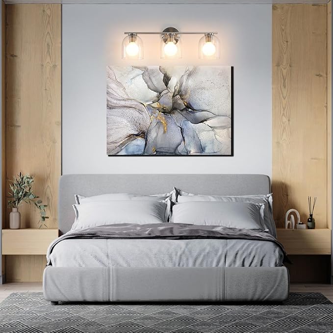 WOSHITU Bathroom Vanity Light Fixtures: 23.3 Inch Modern Brushed Nickel Bathroom Vanity Lights Over Mirror with Clear Glass Shade, 3-Light Farmhouse Vanity Lights Fixture