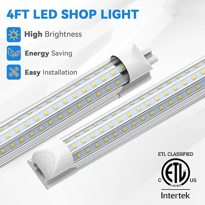 CNSUNWAY Led Shop Lights, 4FT LED Light 50W 7500LM 6500K Daylight White, D Shape Garage Light, Linkable Clear Cover T8 Integrated for Garage Workshop Workbench, ETL Listed(6-Pack)