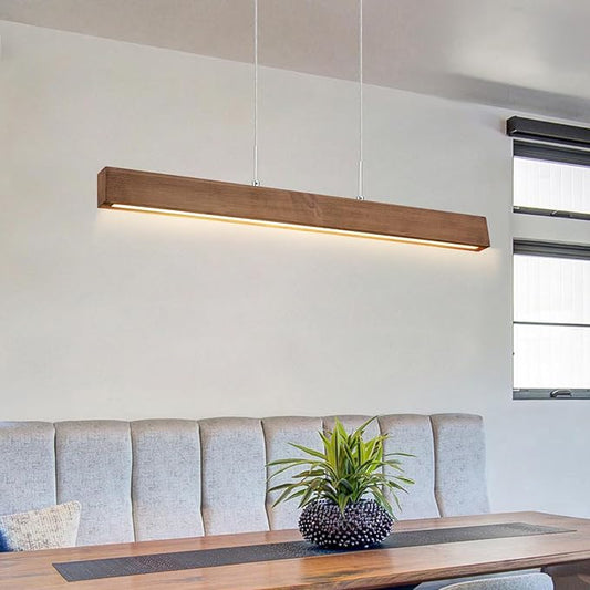 EDISLIVE Wood Linear LED Pendant Light Dimmable LED Chandelier 41.3 in Adjustable Linear Hanging Light Fixture 3000K 20W Island Light for Dinning Room Kitchen
