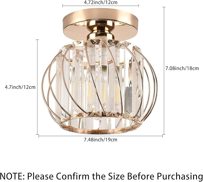 Crystal Ceiling Light, Crystal Semi Flush Mount Ceiling Light Gold Crystal Chandelier for Kitchen Hallway Entrance Balcony Dining Rooms Living Rooms Bar Farmhouse