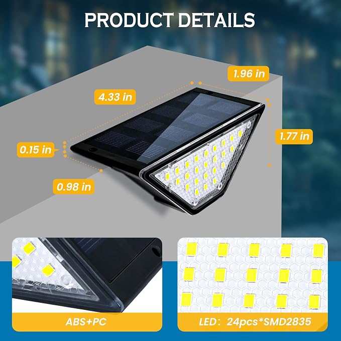 SOLPEX Solar Step Lights for Outside, 24 LEDs Solar Stair Lights Outdoor Waterproof Decor for Porch, Front Door, Stair, Step, Deck, Fence, Balcony, Patio, Wall, Yard, Garden(6 Pack, Warm White)