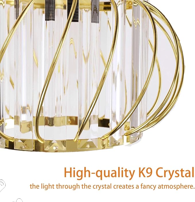 Gold Crystal Ceiling Light Fixture - Small Crystal Chandelier Semi Flush Mount Ceiling Light Modern Hallway Lights fixtures for Entryway Bedroom Porch Kitchen (11 Inch, Bulb not Included)