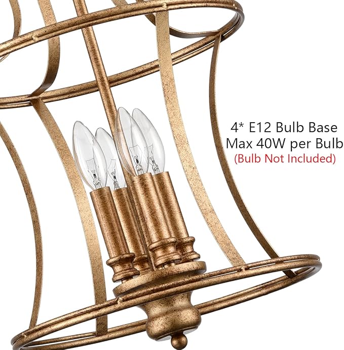 Modern Lantern Pendant Light 4-Light Lantern Chandelier Lighting, Rusty Gold Pendant Lights Kitchen Island Hanging Light Fixtures for Dining Room Hallway Living Room