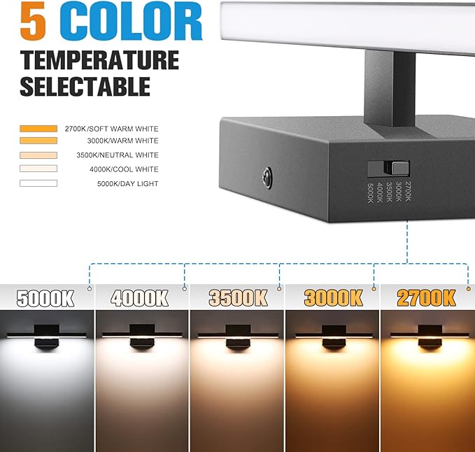VOLISUN Modern Bathroom Vanity Light 15.7 inch, 12W Dimmable 5CCT Led Bathroom Light Fixture Over Mirror, Black Bar Vanity Light for Bathroom Mirror Cabinets Bedroom-ETL Certificated