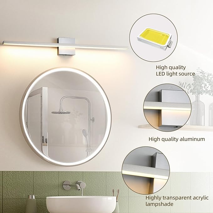 Bathroom Light Fixtures Over Mirror, 32 Inch Brushed Nickel Bathroom Vanity Light, LED Modern Wall Sconce 3000K Bar Vanity Lights for Bathroo