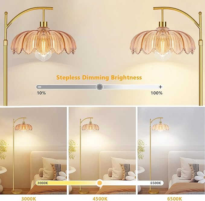 QIYIZM Floor Lamp for Living Room,Bedroom,Gold Dimmable Standing Lamp with Remote,Mid Century Modern Brass Tall Lamp Retro Vintage Green Glass Lamp Floor Light Boho Bohemian