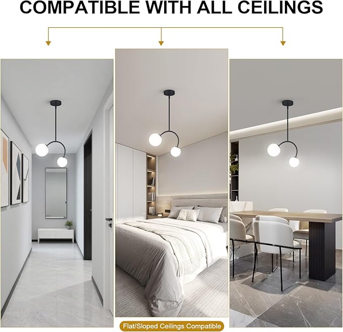 Modern Pendant Light Fixtures, 4.72" Milk Glass Pendant Lights Kitchen Island, Matte Black Kitchen Island Chandeliers for Dining Room, 2 Round Globe-2 Pack,G9 Bace(Bulb Not Included)