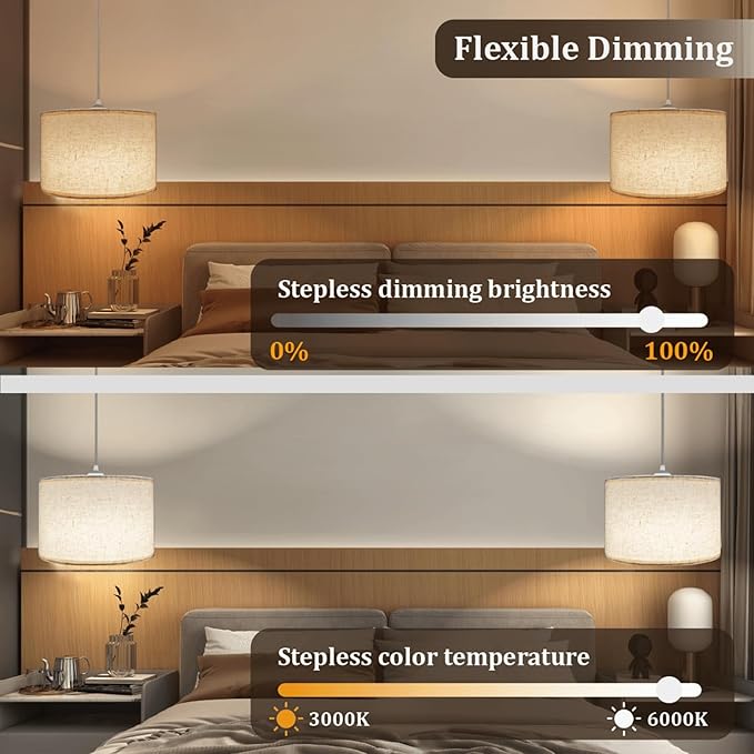 Hanging Lamp Plug in Pendant Light 2 Pack with Remote Control, 15Ft Hanging Lights with Plug in Cord Beige Lamp Shade Plug in Ceiling Light with Cord for Bedroom, Kitchen, Living Room, Dining Table