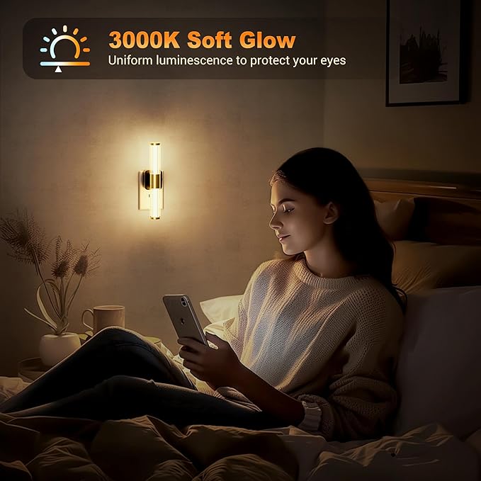 JandCase Night Light, Night Lights Plug into Wall, Soft White 3000K, 0-100LM Dimmable Night Light, Vanity Light Bar for Hallway, Bathroom, Rooms