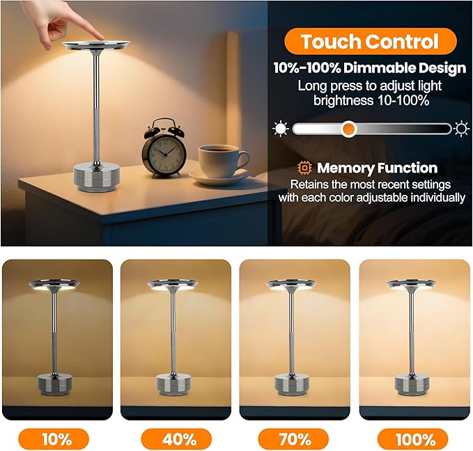2-Pack Cordless Table Lamp Rechargeable 5000mAh, 3-Color Stepless Dimming Touch Sensor, Portable LED Desk Light for Bedroom, Nightstand, Camping, Patio (2-Pack Pearl Black)