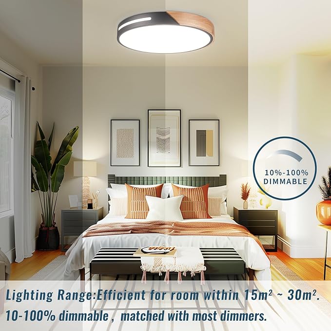 Wood Ceiling Light Flush Mount LED 36W 2Pack, 16 inch Flush Mount Black 5CCT, Kitchen Light Fixtures Ceiling Mount, Dimmable Close to Ceiling Light for Bedroom, Living Room, Bathroom