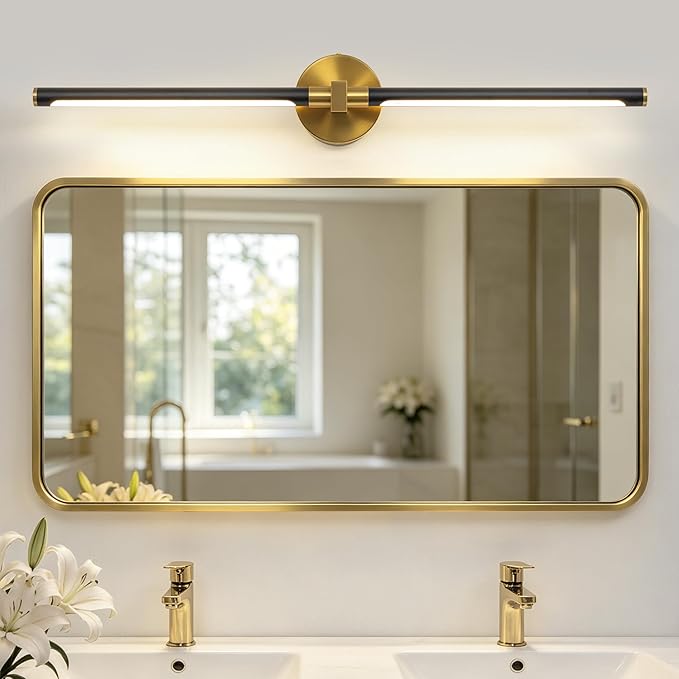 31" Black and Gold Vanity Light Bathroom Light Fixtures Over Mirror, 360° Rotatable LED Brushed Gold and Black Vanity Lights for Bathroom,18W 4000K Modern Vanity Light Bar for Bedroom Hallway Entryway