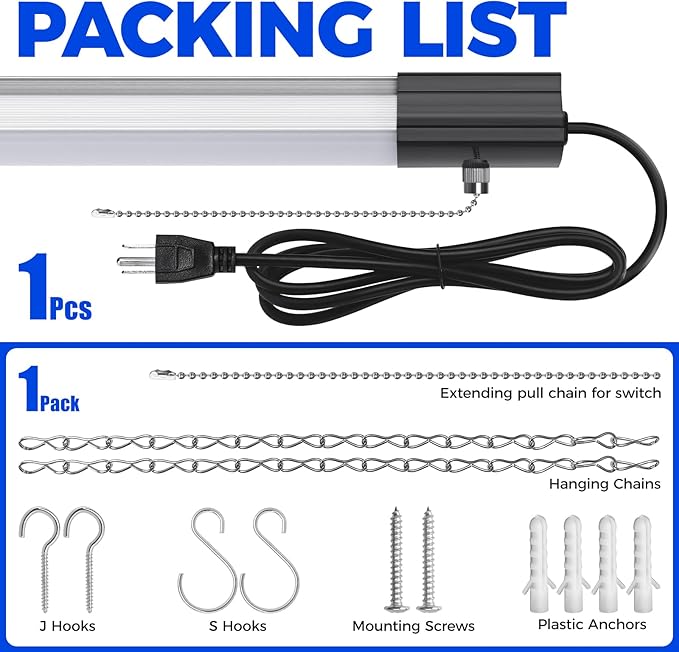Barrina BS84 LED Shop Light for Garage, 10000LM, 84W, 4FT, 5000K Linkable Light Fixture for Workshop, Basement, Hanging or Flush Mount, Heat Dissipation with Pull Chain Switch, ETL,1 Pack