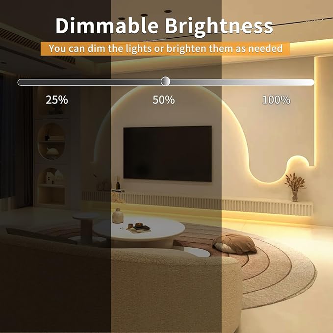 32.8ft COB LED Strip Lights Warm White Dimmable DC 24V 3000K Flexible LED Tape Light for Bedroom, with Remote and app Control LED Tape Lights,for DIY Home Decoration
