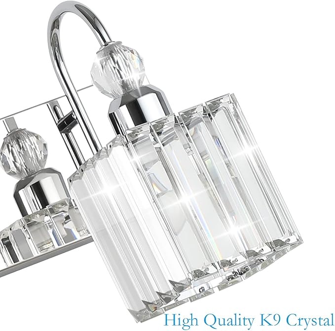 Ralbay Chrome Crystal Vanity Light 4-Lights 31.5'' Modern Bathroom Wall Lighting Over Mirror