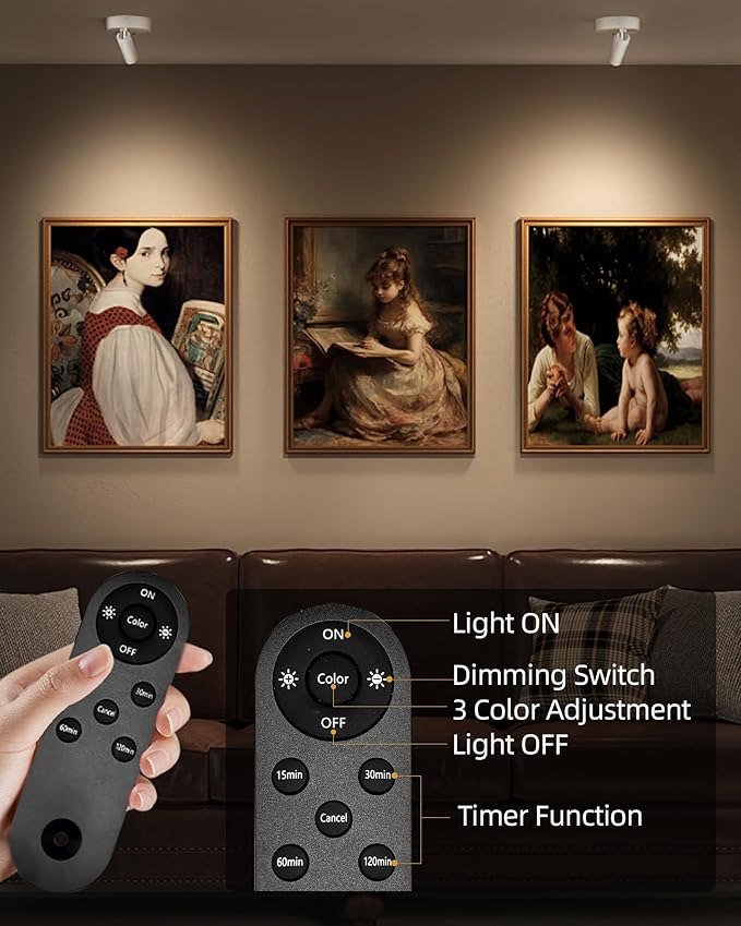 EZVALO Spot Lights Indoor, 5500mAh Rechargeable Picture Lights with Remote,Wireless Mini Art Accent Spot Lights with Timer＆Dimmable, 3CCT, Uplights Indoor for Plants, Display, Artwork (2Pack-White)