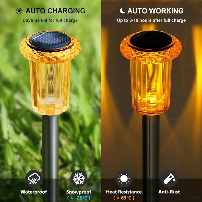 DenicMic Solar Lights Outdoor 10 Pack Waterproof Outside Fall Lights for Yard Pathway Garden Driveway Walkway Landscape Path Lighting Orange LED Stainless Steel Stake Halloween Decor