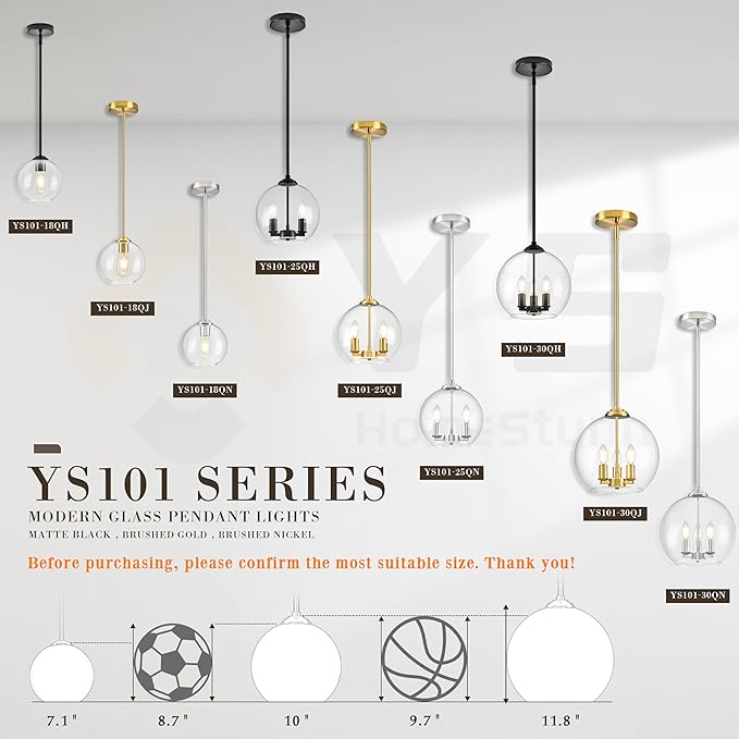 10" Globe Pendant Lights Kitchen Island Glass Globe Pendant Light Fixture Bedroom Mid Century Modern Pendant Lighting Nickel Pendant Light for Kitchen Island Dinning Room (Bulb Incl.)