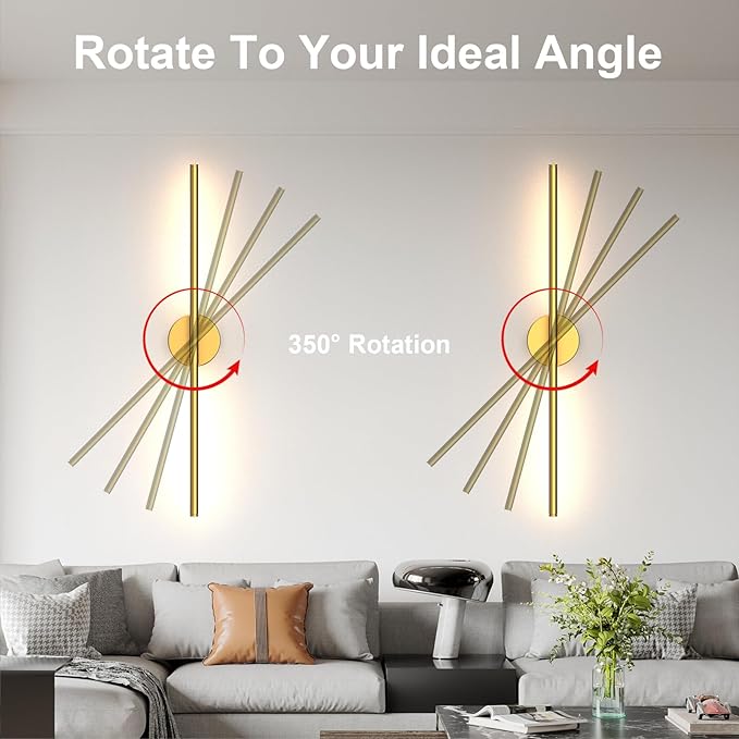 Tartek Battery Operated Wall Sconces Set of Two, Rechargeable Wall Lights with Remote Control, Dimmable 3000K-6000K LED Wall Lamp, 360°Rotate, Long Wireless Sconces for Living Room, Bedroom