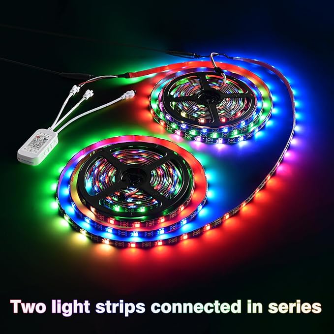 Upgrade Smart RGB Music Sync Multiple Colors Chasing 16.4ft neon Led Strip Lights Cuttable and Linkable, Flexible Outdoor Led Strip Lights Waterproof, Button or APP Control led Lights Strip