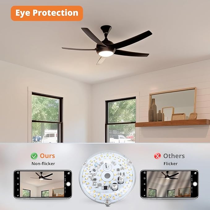 Yoidesu 3.93” Ceiling Fan LED Light Replacement, 18W 2000LM 3 Color Dimmable Magnetic LED Retrofit Kit for Ceiling Fan Pendant Light