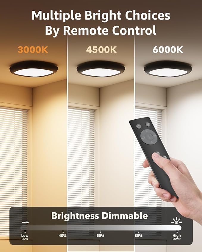 2 Pack Motion Sensor Rechargeable Ceiling Light with Remote, 12000mAh Wireless Shower Lights for Inside Shower, Battery Operated Closet Light Sensored Indoor LED Overhead Lighting No Wiring for Garage