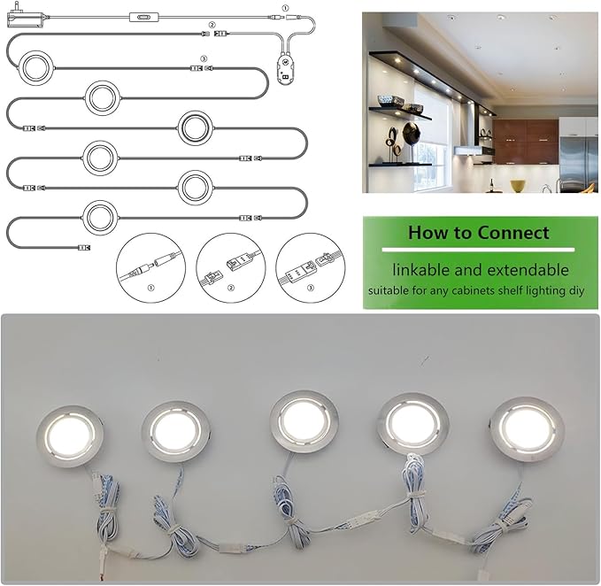 Smart Puck Lights LED Under Cabinet Lighting 2700k-6500k Dimmable Works with Alexa,Google Home,APP & Remote,12V,2W/pc,Recessed Kitchen Lamp Plug In for Counter,Display Shelf,2.5Inch Cutout,6pcs,Sliver