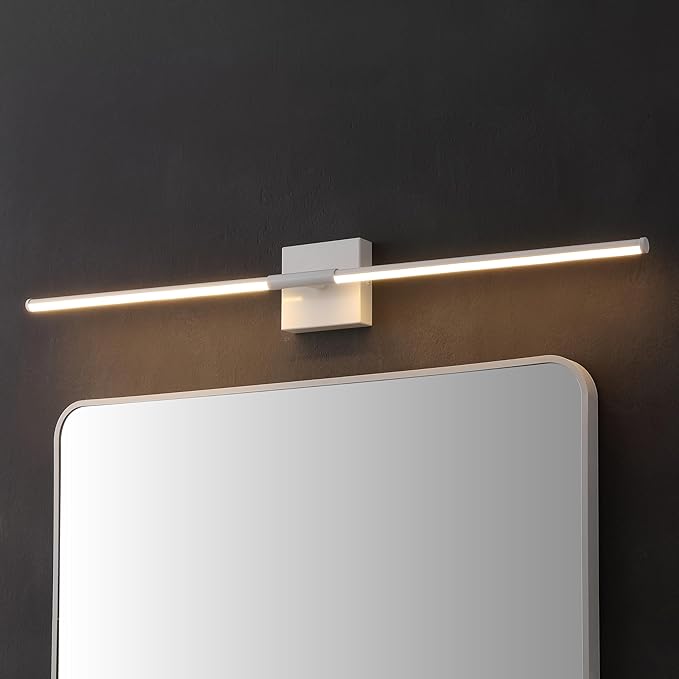 JONATHAN Y 32" White Modern Dimmable Integrated LED Wall Sconce, Minimalist Adjustable Metal Vanity Light for Bathroom Mirror, Bedroom, Hallway, 3000K, ETL Listed (JYL7040G)