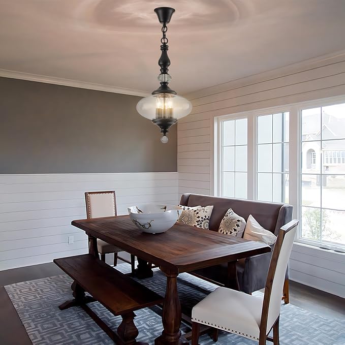 Black Pendant Light Farmhouse Pendant Lights Kitchen Island Glass Pendant Light Fixtures W 11.8 in. H 23.6 in.
