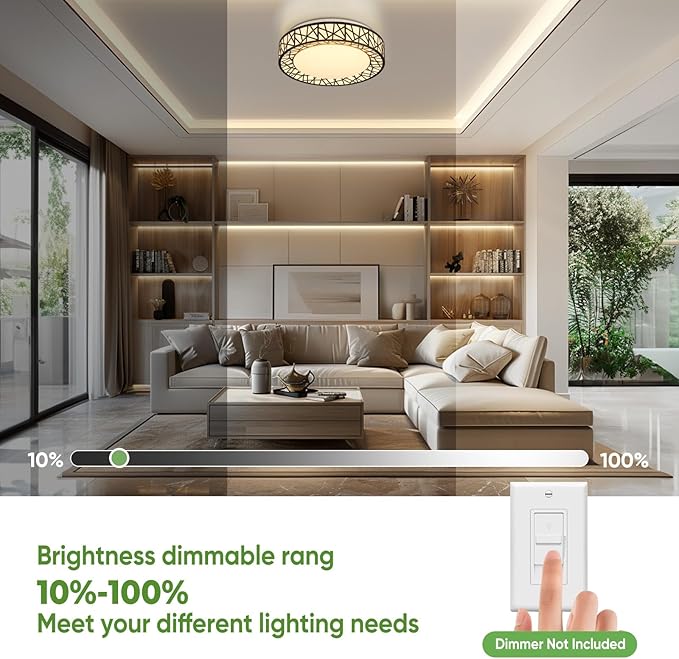 Lightania 12 Inch Flush Mount Ceiling Light, Modern Black LED Ceiling Light Fixture, 20W 1400LM 2700-6500K Adjustable, Dimmable Ceiling Lights for Bedroom, Kitchen, Hallway, Bathroom, ETL Listed