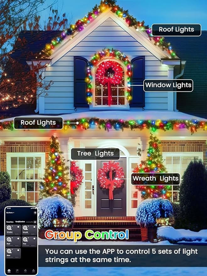 500LED Smart 4th of July String Lights App Controlled, 175FT Waterproof Red White and Blue Lights, Patriotic RGB Color Changing Twinkle Light with Remote & Timer Indoor Outdoor for Memorial Day Decor