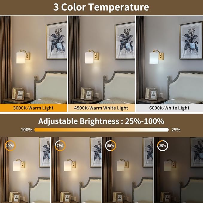 Powfloven Gold Rechargeable Battery Operated Wall Sconces Set of 2 with Remote, Wireless Dimmable Battery Powered LED Wall Lights, Cordless Wall Lighting Lamp Fixture for Bedroom Living Room