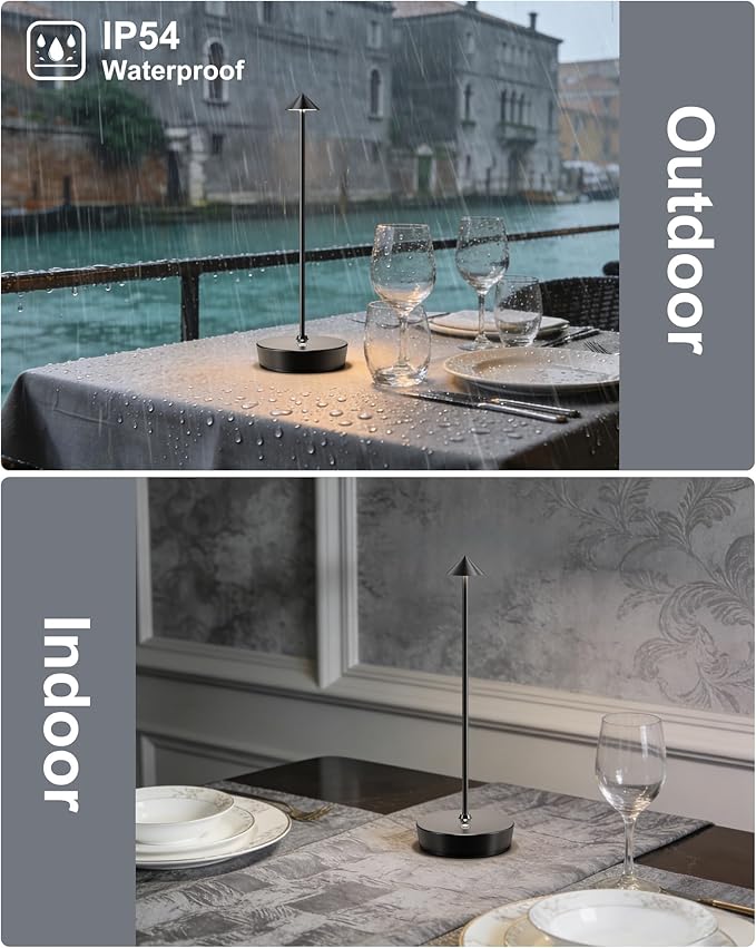 LED Cordless Table Lamp Rechargeable - 6000mAh Battery Operated Waterproof Desk Lamp 3 Color Stepless Dimming Touch Lamps Memory Light for Home Restaurant Dining Outdoor Patio Set of 2 Black