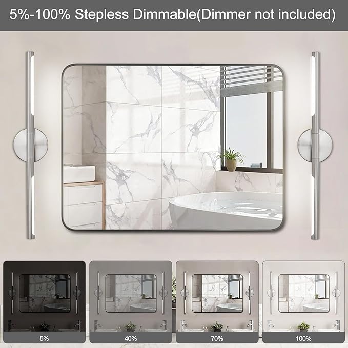 Brushed Nickel Bathroom Light Fixtures Over Mirror 24 Inch, 18W 360° Rotatable Dimmable 4000K LED Vanity Light Bar, Modern Vanity Lights Above Mirror, Led Bathroom Lighting