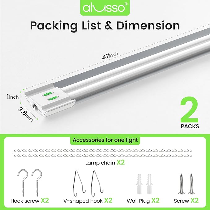 ALUSSO® LED Shop Lights 4FT with Reflector, 5000LM Super Bright, Adjustable 3000K-5000K Color Temperature, 120V, Warm to Cool Daylight Linkable Shop Lights for Workshop/Basement, 2 Pack