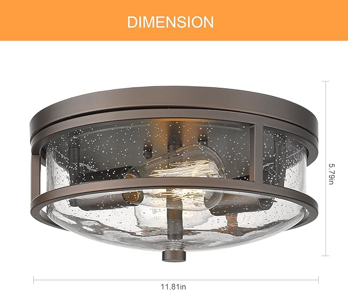 Flush Mount Ceiling Light Fixture, 12 inch 2-Light Modern Farmhouse Ceiling Light with Seeded Glass for Bedroom, Entryway, Kitchen Hallway, ROS88 ORB