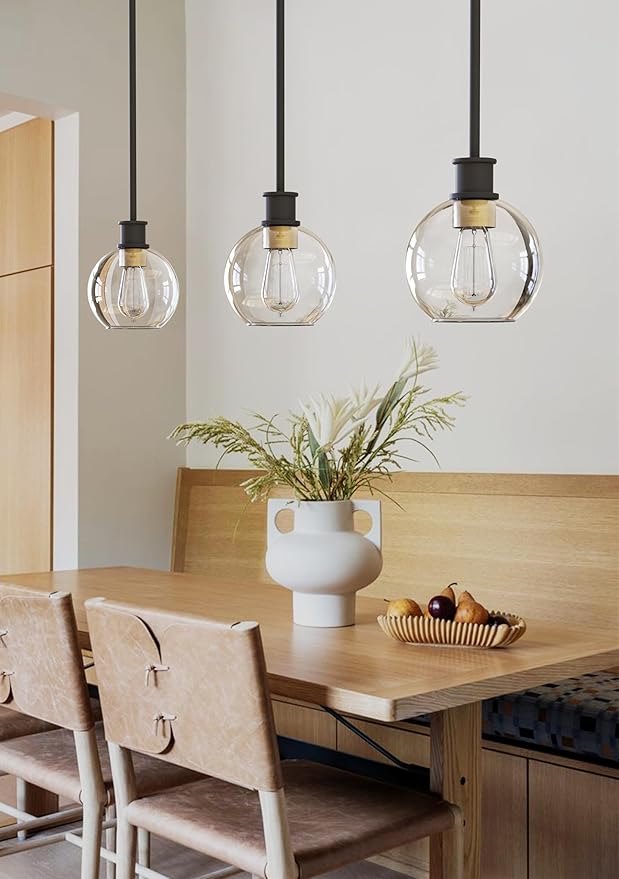 Tawson Black and Gold Pendant Light, Modern Globe Pendant Light, Island Pendant Lights with 6.5 inch Clear Globe Glass Shade for Kitchen Island, Hallway, Entryway, Dining Room, Bedroom