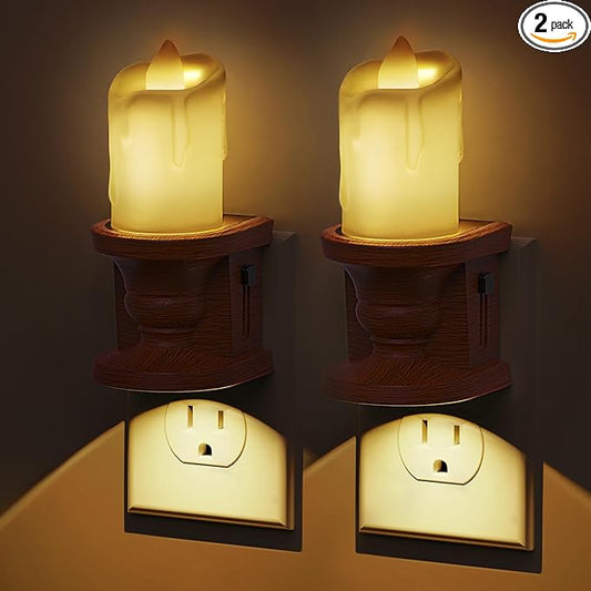 L LOHAS LED Night Light,[2-Pack] Flameless Candle Night Light with 3 Lighting Model, Dusk to Dawn Sensor,Brightness Adjustable,3000K Soft White,Vintage Nightlight for Middle Age Decor