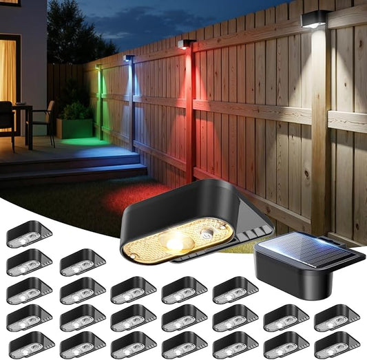 JOFIOS Solar Fence Lights Outdoor, 24 Pack Deck Lights Solar Powered, Solar Step Lights for Outside Waterproof IP44, Garden, Backyard, Patio, Railing, Pool, Stairs, 9 Fixed Colors ＆ Color Changing