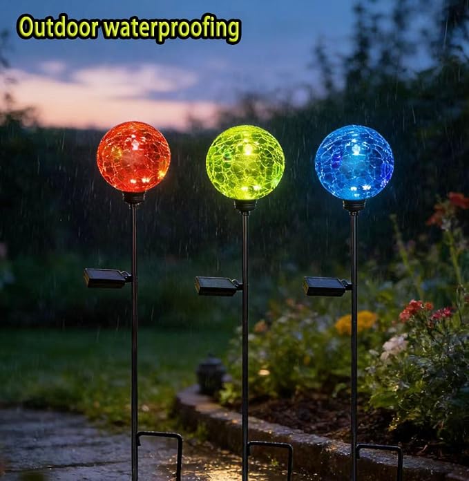 Solar Garden Lights Outdoor, 3 Pack Multi-Color Changing Solar Globe Lights Waterproof Decorative for Yard, Powered Glass Ball Garden Lights for Patio Decoration (3pack)