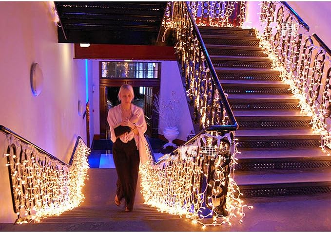 GTSYDING LED Window Curtain String Lights, GYDING Christmas Lcicle Lights 4M/13Ft 96 LED Starry Fairy String Lights Plug in 8 Modes for Wedding Party Bedroom Garden Patio Outdoor Indo (Warm White, 4)