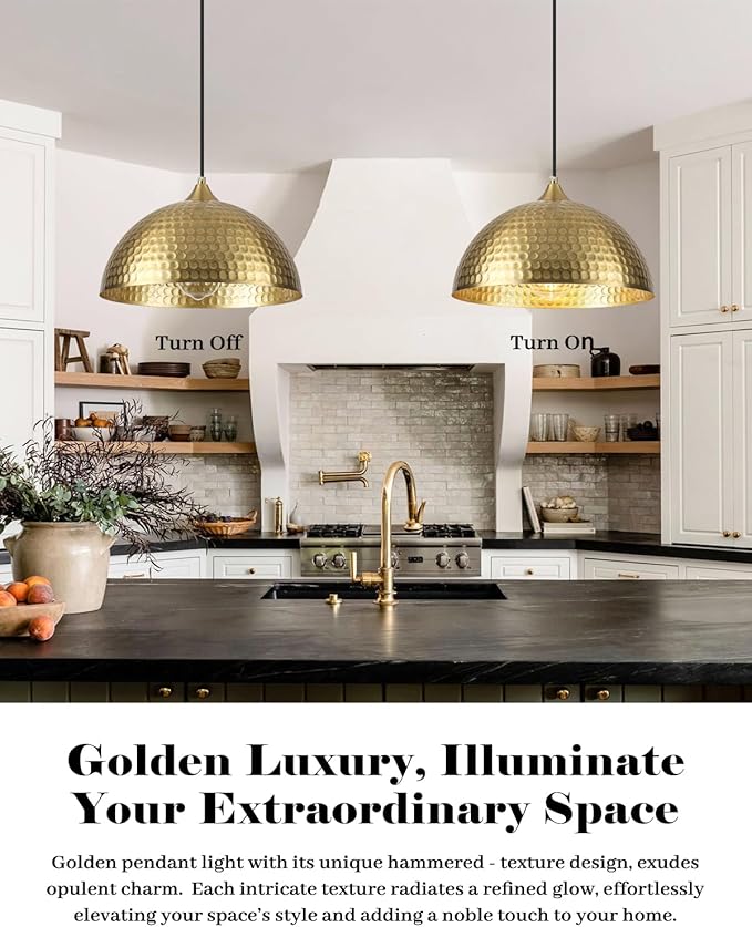 Hammered Pendant Lights Kitchen Island 3 Pack, 12 Inch Gold Dome Pendant Light, Industrial Hammered Pendant Light, Island Pendant Lights for Kitchen, Dining Room, Cafe