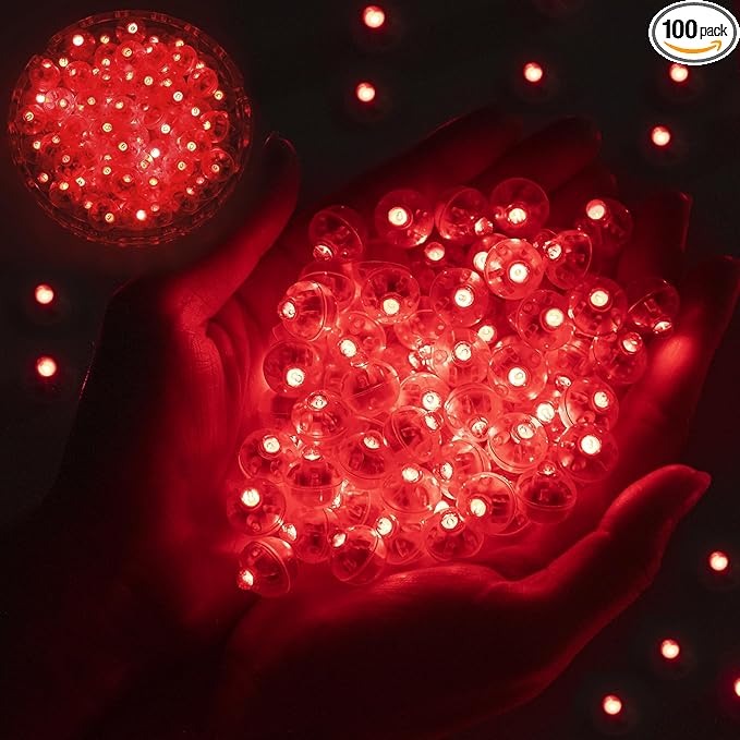 100pcs Balloon Lights Mini Led Lights Round Long Standby Time Multicolor Paper Lantern Balloons Lamps for Birthday Party Christmas Halloween Decoration Red