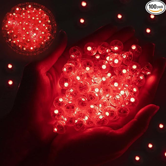 100pcs Balloon Lights Mini Led Lights Round Long Standby Time Multicolor Paper Lantern Balloons Lamps for Birthday Party Christmas Halloween Decoration Red